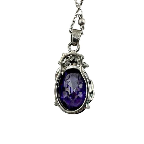 18K GP Purple Glass Oval Cubic Zirconia Cluster Accent Silver Tone 18" Necklace - Picture 5 of 5